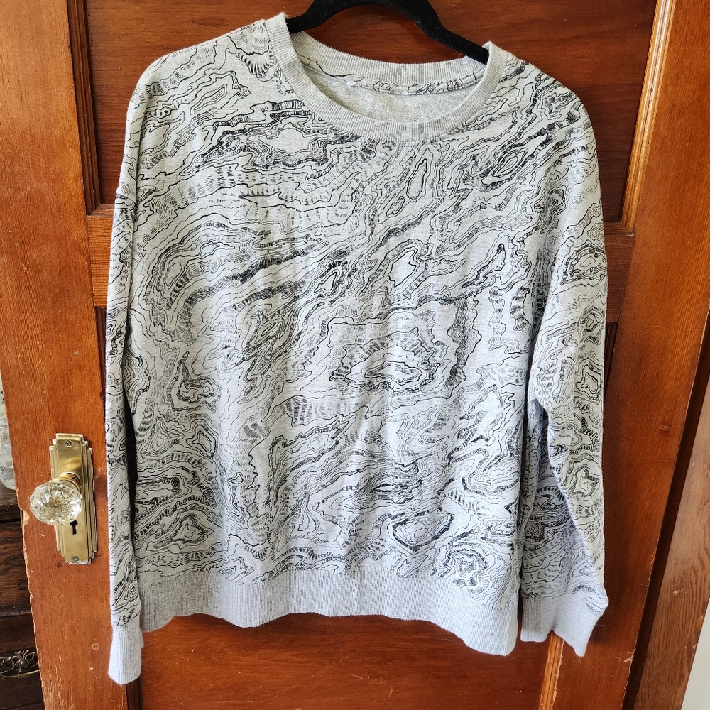 Topographic Map Crewneck Sweatshirt No Tags, About A Medium